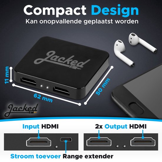 Jacked HDMI Adapter - HDMI Splitter - 1 In 2 - 4K – HDMI extender