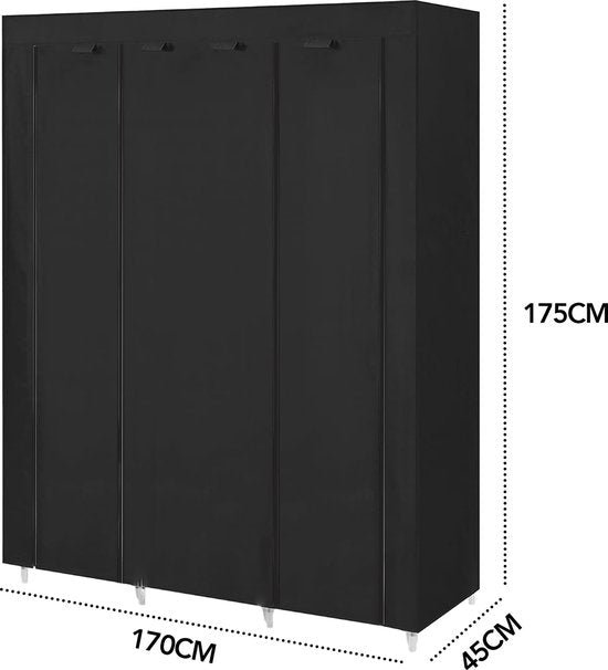 Brixy Kledingkast - XXL - Kleerkast - Opvouwbaar - 175 x 170 x 45cm - Stoffen Vouwkast - Zwart