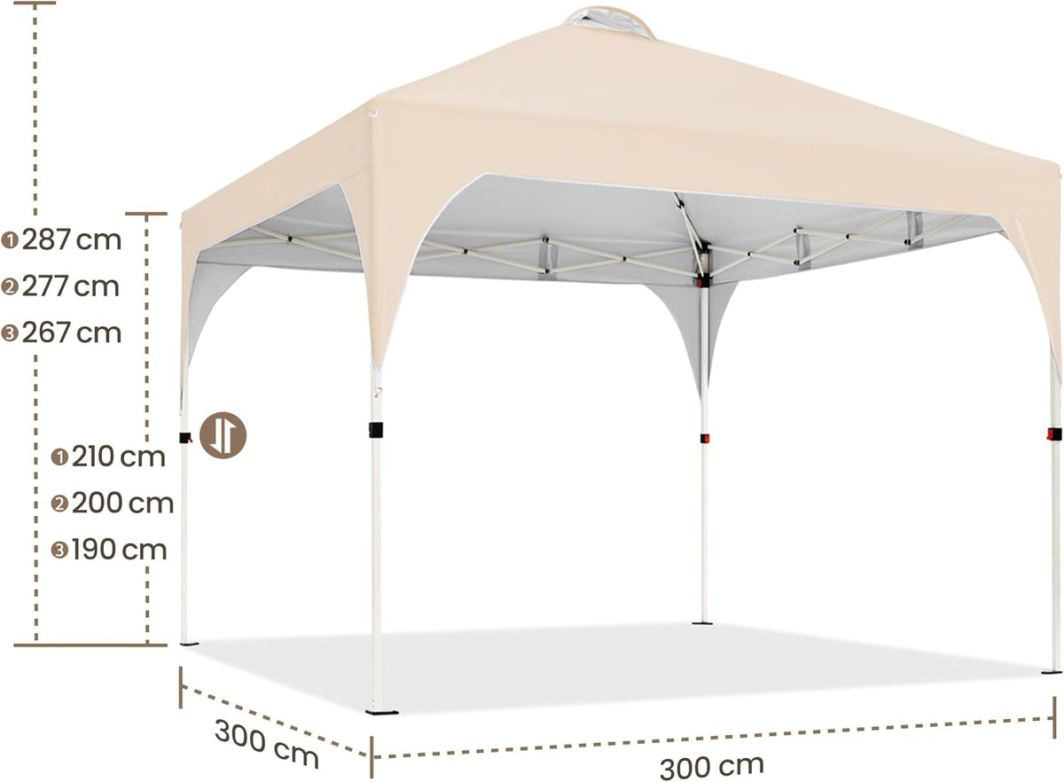 Yaheetech Vouwpaviljoen 3 x 3 m – Waterafstotend, In Hoogte Verstelbaar – BeigeYaheetech Vouwpaviljoen 3 x 3 m – Waterafstotend, In Hoogte Verstelbaar – Beige