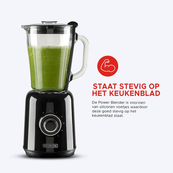 Bourgini Retro Blender - 5 snelheden en pulsfunctie - 1,5 Liter - Blender Smoothie - 500 Watt - Zwart