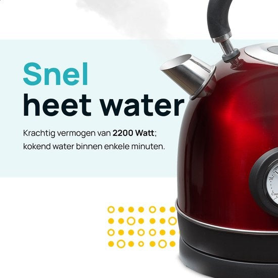 MOA Waterkoker Retro - 1.8L - RVS - BPA vrij - 2200W - Elektrische Waterkoker- Rood