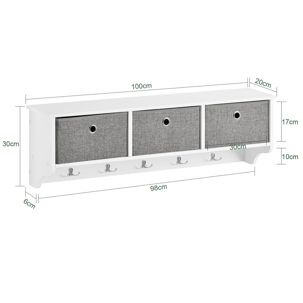 SoBuy FRG282-W Kapstok Met Wandplank - 3 Linnen Mandjes - Wit - 100x20x30 cm - Hout
