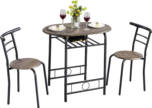 Yaheetech Eethoek Set Van 3 – Voorzien Van Tafel Met 2 Stoelen En Verstelbare Opbergplank En Waterafstotende Coating – Voor Keuken En Eetkamer – Drijfhoutbruin Metaal En MDF – 80 x 53 x 73,5 cm