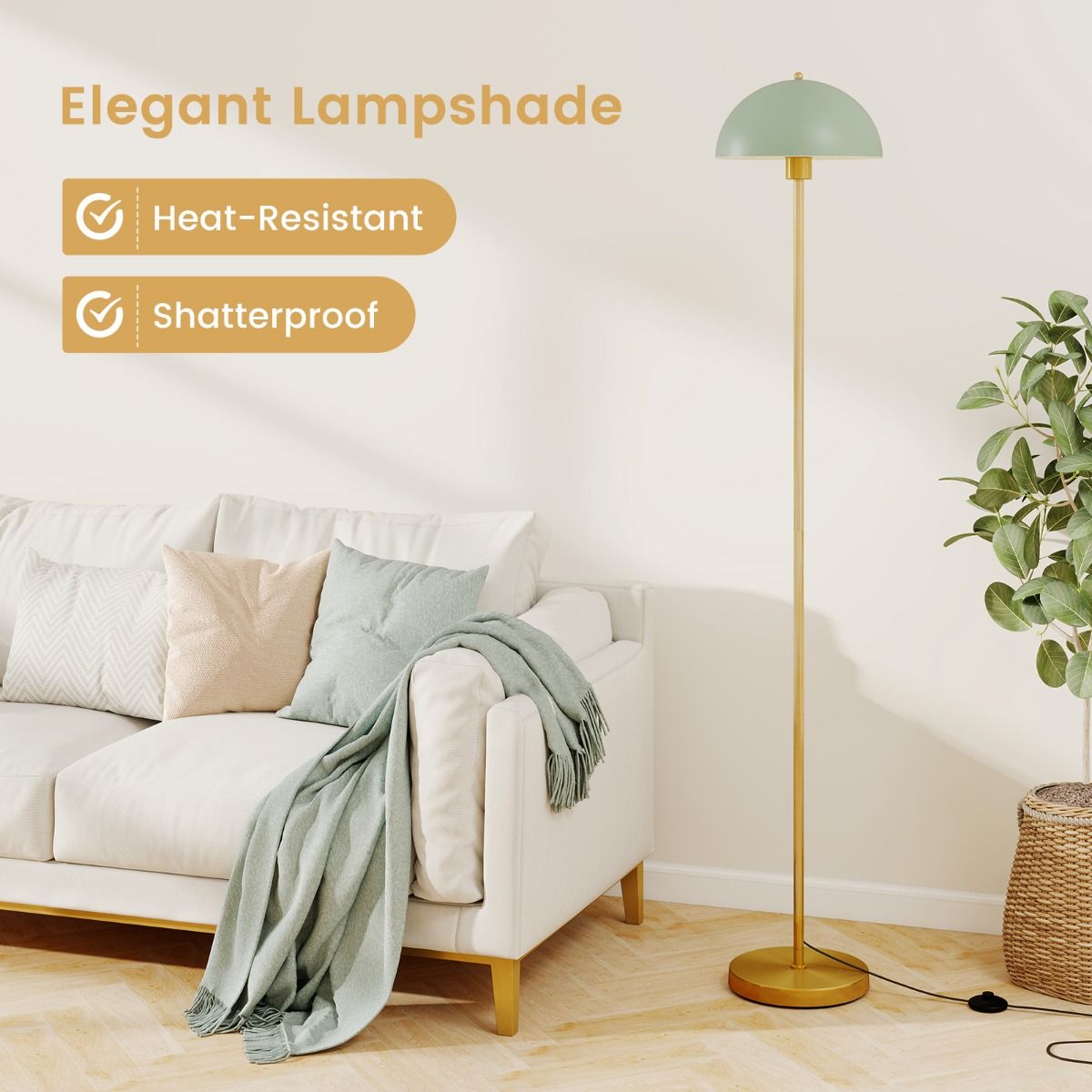 Coast Staande Lamp - verstelbare lampenkop - onbreekbare lampenkap - goud, groen en wit - 163 cm