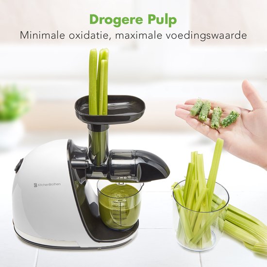 KitchenBrothers Slowjuicer - Juicer - Groenten en Fruitpers - 700ml - Met Pulpreservoir - Juice Maker - Parelwit