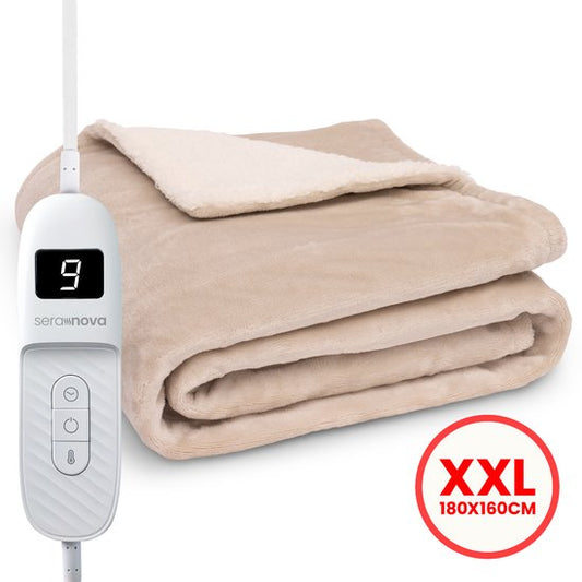 Seranova Elektrische Bovendeken XXL - 180x160 cm - 2 persoons Elektrische Deken - Warmtedeken - Dubbelzijdig Fleece Sherpa - Crème beige