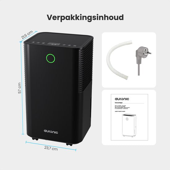 Auronic Luchtontvochtiger - Compact Serie - 10L per dag - 2L Waterreservoir - Was-droog functie - Slaapkamer, Badkamer en Woonkamer - Vochtopnemer voor in Huis - Luchtontvochtiger - Zwart