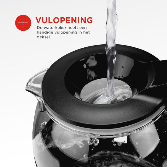 Bourgini Glazen Waterkoker - Mat Zwart - Snoerloos te gebruiken - Gemakkelijk vullen door deksel - ruime 1.5L inhoud - BPA vrij