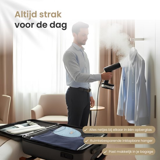 Vapore Kledingstomer - Handstomer 1640W - met Inklapbare Hanger & Opbergtas - Stoomapparaat 360ML - Steamer voor Kleding en Meubilair - 2.5m Snoer - Travel Kit