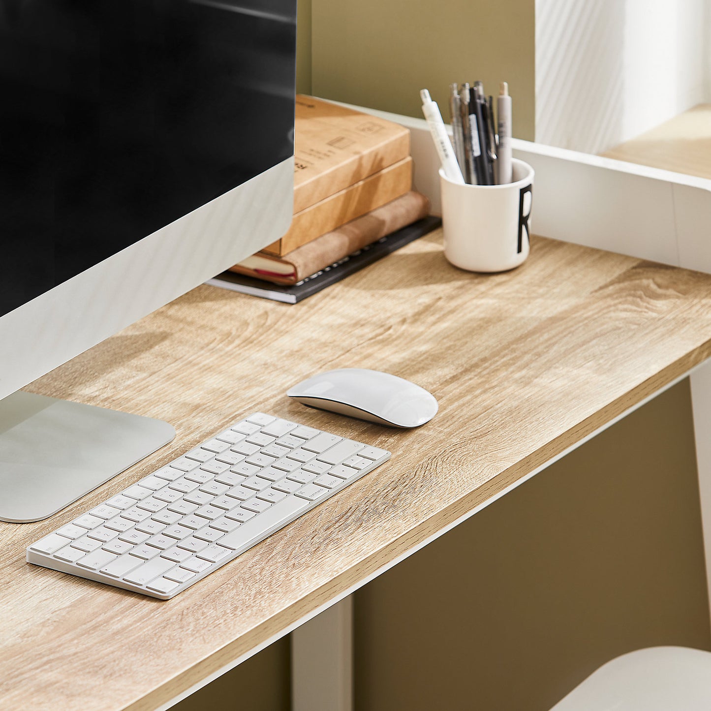 SoBuy Bureau / Home Office Desk – Wit Houten Design met Ruim Werkblad