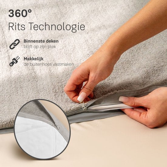 CozySense® Verzwaringsdeken Hoes 140x200 - Dubbelzijdig Materiaal - Voor Elk Seizoen - 360° Rits Technologie - Hypoallergeen & OEKO-TEX® - Grijs