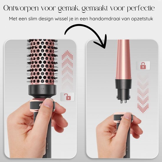 Sansbeauté® 6 in 1 Krultang met Klem - Keramische Haarkruller - 13mm tot 38mm - Föhnborstel Kort Haar - Warmteborstel - Krultangen - Thermal Brush - Haarstyler - Krulborstel 5 in 1