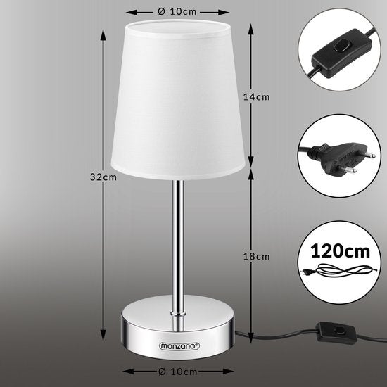 Monzana Tafellamp 2 Stuks – Incl. Lampenkap/ E14/ 32cm - Wit