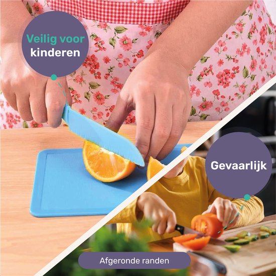 Qwali Blue Kindermessen Set - Veilig - Inc. snijplank - Kinder - bestek - Messen Kind - Keuken - Speelgoed