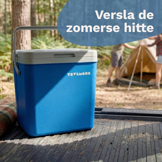 TRVLMORE Koelbox 26L - 65 Uur Koeling - Frigobox - Inclusief 2 Koelelementen - Blauw