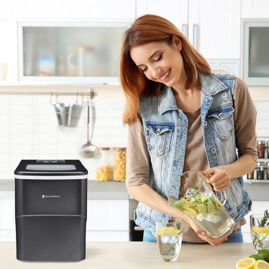 KitchenBrothers - 2L - IJsblokjesmachine - 12kg/24 uur - IJsschep - IJsblokjesmaker - Zelfreinigingsfunctie - Zwart