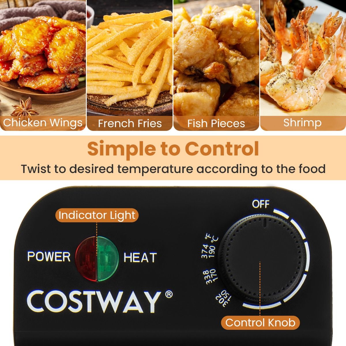 Coast Elektrische Friteuse - 5 liter - 3 frituurmanden - instelbare temperatuur - zilver en zwart