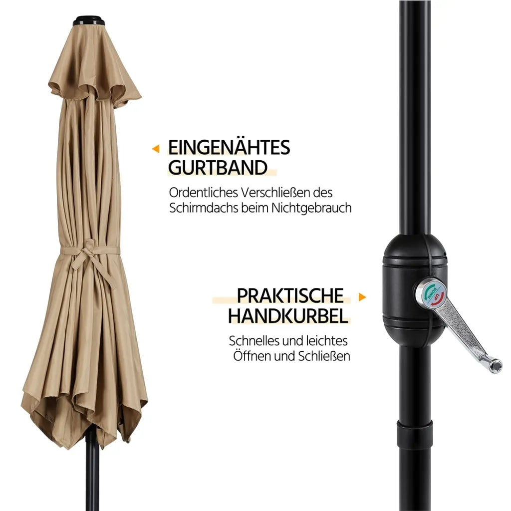 Yaheetech Tuinparasol met Kantelfunctie en Slinger - Lichtbruin - Ø 269 x 241 cm