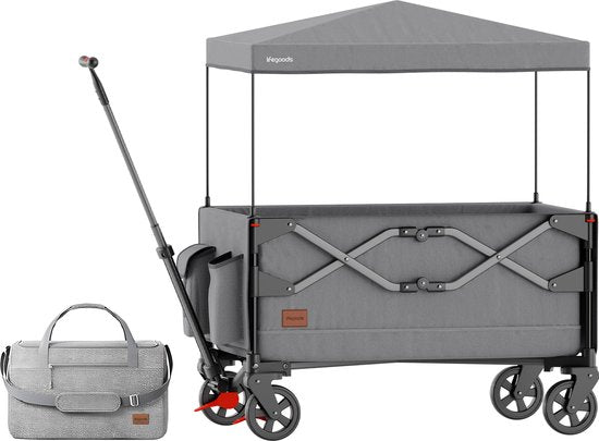 LifeGoods Bolderkar - Opvouwbaar - Kinderenvervoer - Met Dak - 80KG Draagkracht - Grijs