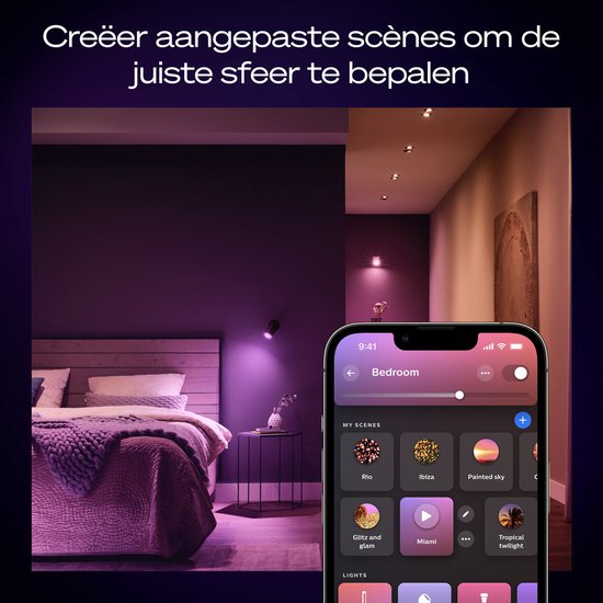 Philips Hue starterkit - GU10 fitting - bevat 1 Hue Bridge Pro, 3 lampen, 1 DimmerSwitch - aanpasbaar wit en gekleurd licht - - slimme verlichting