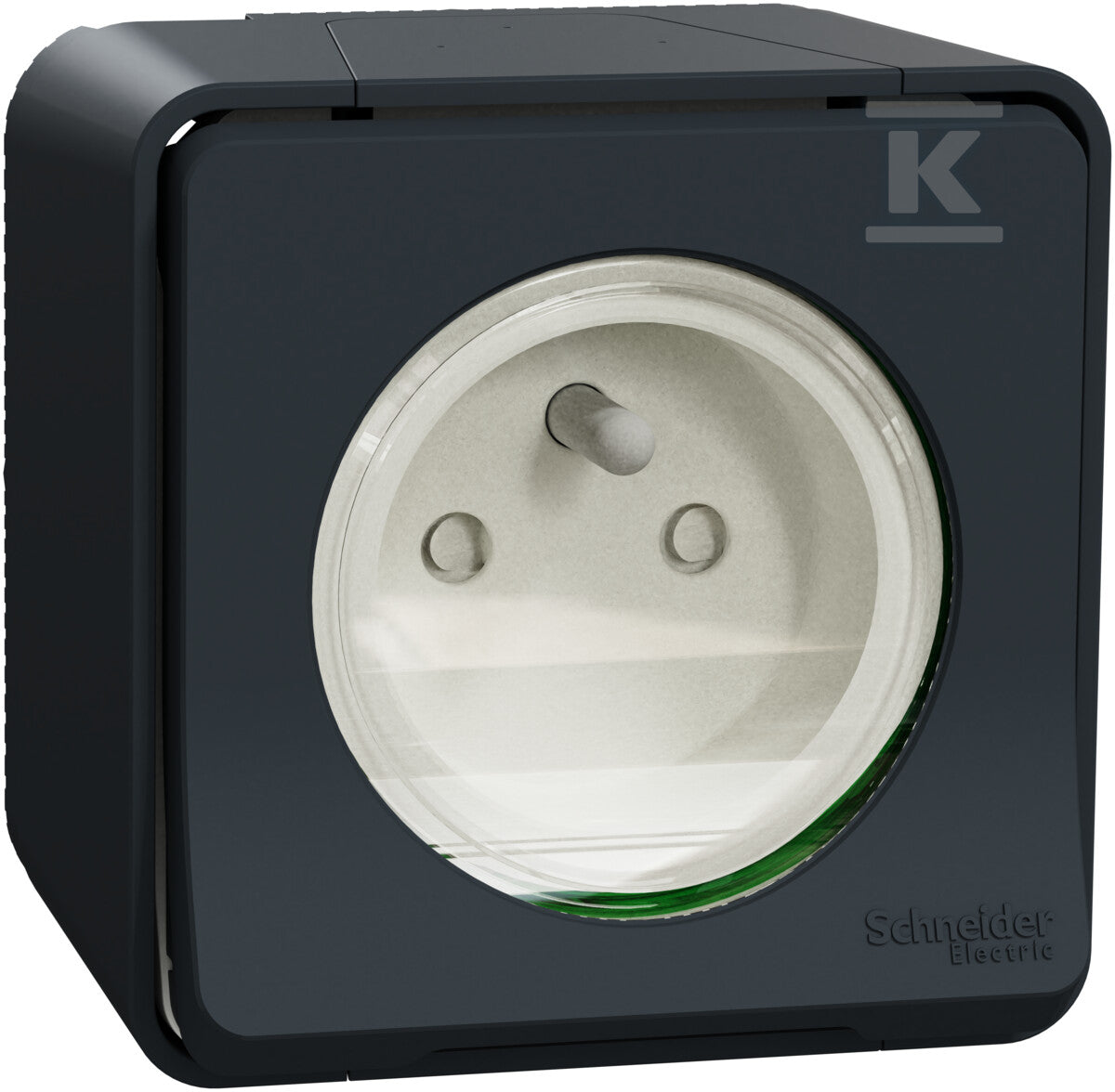 Schneider Stopcontact met Aarding 2P+PE Mureva - Antraciet - IP55 - 76x76x64mm