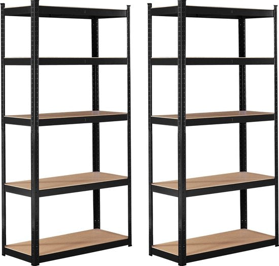 BRASQ Stellingkast Zwart Set van 2 - Metalen Opbergrek - voorraadkast - wandkast - Magazijnstelling 180x90x40 - 5 lagen - 175 KG per plank - max 875 KG