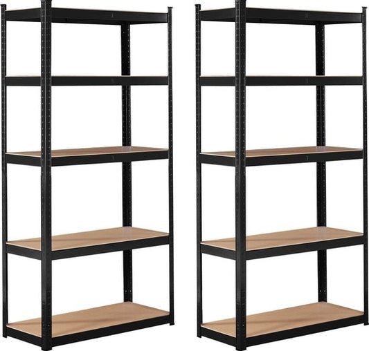 BRASQ Stellingkast Zwart Set van 2 - Metalen Opbergrek - voorraadkast - wandkast - Magazijnstelling 180x90x40 - 5 lagen - 175 KG per plank - max 875 KG