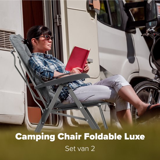 TRVLMORE Campingstoelen Luxe - Opvouwbaar - 2-Pack - 150KG Draagvermogen - Incl. Draagtas - Klapstoel - Kampeerstoel - Vouwstoel - Grijs
