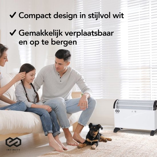 Infinity Goods Elektrische Convectorkachel - Turbo Functie en Ventilator - 750 / 1500 / 2000W - Verstelbare Thermostaat - Radiatorkachel - Oververhittingsbeveiliging - 35m² - Zwart/Wit