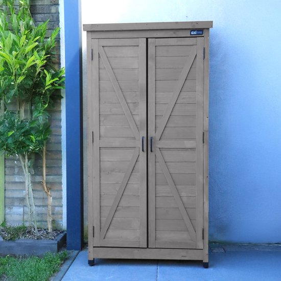 AXI Hugo houten opbergkast Warm Grijs - Tuinkast met Verzinkt dak - 3 legplanken en bodem - FSC hout - Magneetsluiting - 85x52x174cm