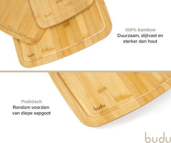 Budu Snijplankenset 3 stuks - Snijplanken bamboe - Snijplank hout - Grote snijplank - Keukenplanken