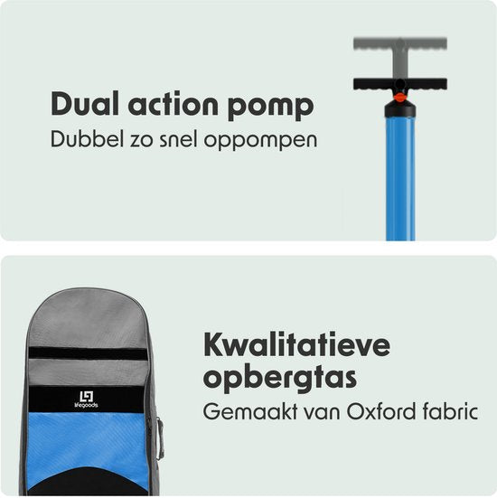 LifeGoods PaddlePro SUP Board - Opblaasbaar Paddle Board - Complete Set - Max. 135KG - 320x81cm - Wit/Sky Blue