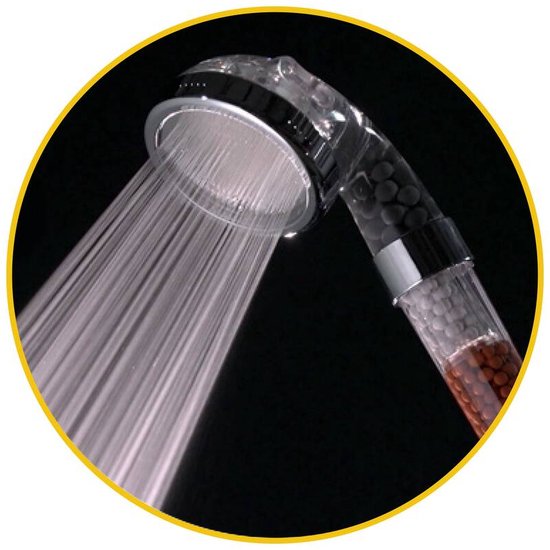 Aquadon Shower Hero - Waterbesparende Douchekop met natuurlijke Minerale parels - drie Waterstraalsterktes - voor alle gangbare Doucheslangen - 3 Straalsoort - Verhoogt de Waterdruk - bespaart Water