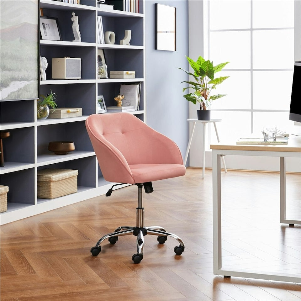Yaheetech Ergonomische Bureaustoel Fluweel - Verstelbaar 76,5 tot 86,5 cm - 60 x 60 cm - Lichtroze