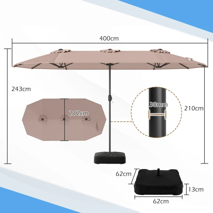 Coast Drievoudige Parasol met Standaard - Zwengel - 12 Ribben - 2 Zandzakken