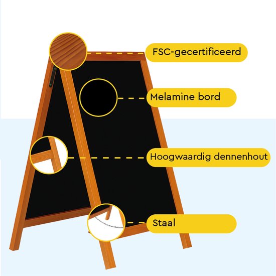 BRASQ Krijtstoepbord Mahonie - 70x130 CM - Krijtbord - Reclamebord - Stoepbord - Dubbelzijdig - voor Binnen en Buiten - Horeca