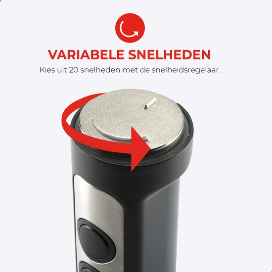 Bourgini Staafmixer - 4-delige Krachtige RVS Staafmixer set -20 snelheden - Garde - Hakmolen 600ml - Maatbeker 800ml - 1500W