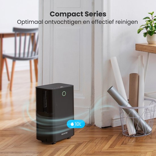 Auronic Luchtontvochtiger - Compact Serie - 10L per dag - 2L Waterreservoir - Was-droog functie - Slaapkamer, Badkamer en Woonkamer - Vochtopnemer voor in Huis - Luchtontvochtiger - Zwart