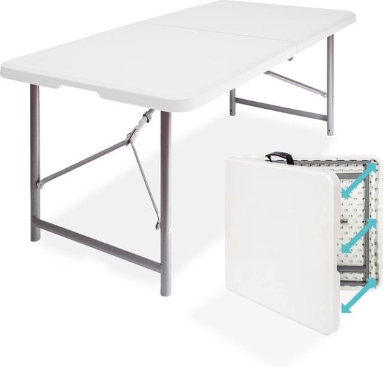 LifeGoods inklapbare tafel campingtafel 120x60 cm - opvouwbaar & verstelbaar - weerbestendig - wit/grijs