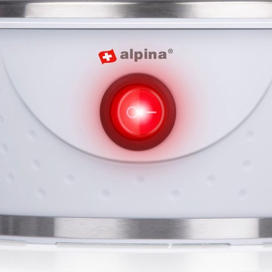 alpina Elektrische Eierkoker - Eierkoker Voor 7 Eieren - Incl. Maatbeker, Eierrek en Eierprikker - 230V - 320-380W - Waarschuwingssignaal - Antislip - Zacht/ Medium of Hardgekookte Eieren