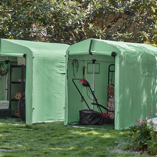SoBuy KLS11-L-GR Tuinhuis, Waterdichte Buitenkast, Motorstalling met Haken, Fietsgarage en Gereedschapberging, Fietsenstalling, Opslagruimte, Groen, 159x219x165 cm