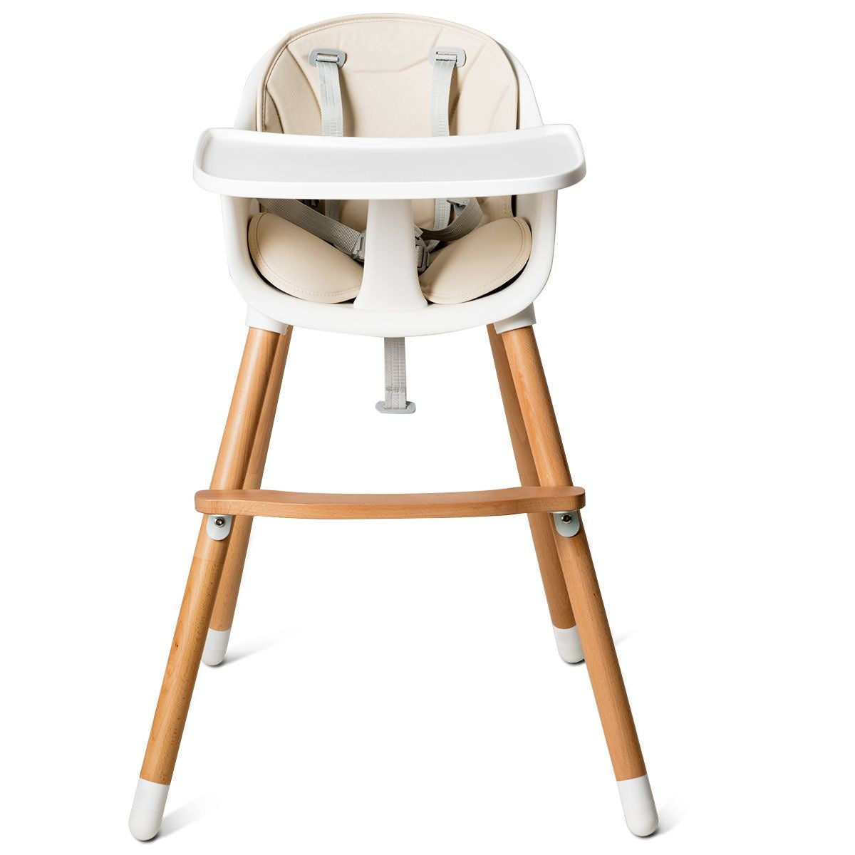 Coast 2-in-1 kinderstoel - hoge kinderstoel - hout - verstelbaar 57 x 57 x 83 cm - crème wit + naturel