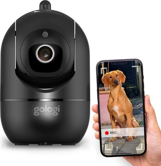 Gologi Huisdiercamera met App - Hondencamera - Pet camera - Beveiligingscamera - Security camera - Voor alle huisdieren - Met wifi - Zwart