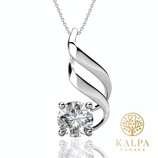 Yolora Dames Ketting met Kalpa Camaka Kristal Hanger - Zilver kleurig - 18K Witgoud Verguld - Cadeauverpakking - Moederdag Cadeautje