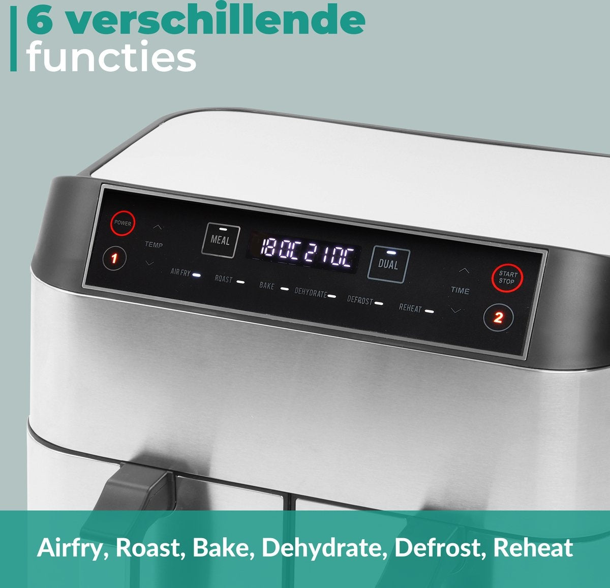 Niceey Dubbele Airfryer XXL - 8L - 2460W - Zilver