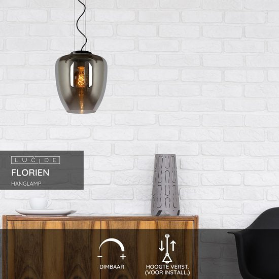 Lucide FLORIEN - Hanglamp - Ø 28 cm - 1xE27 - Fumé