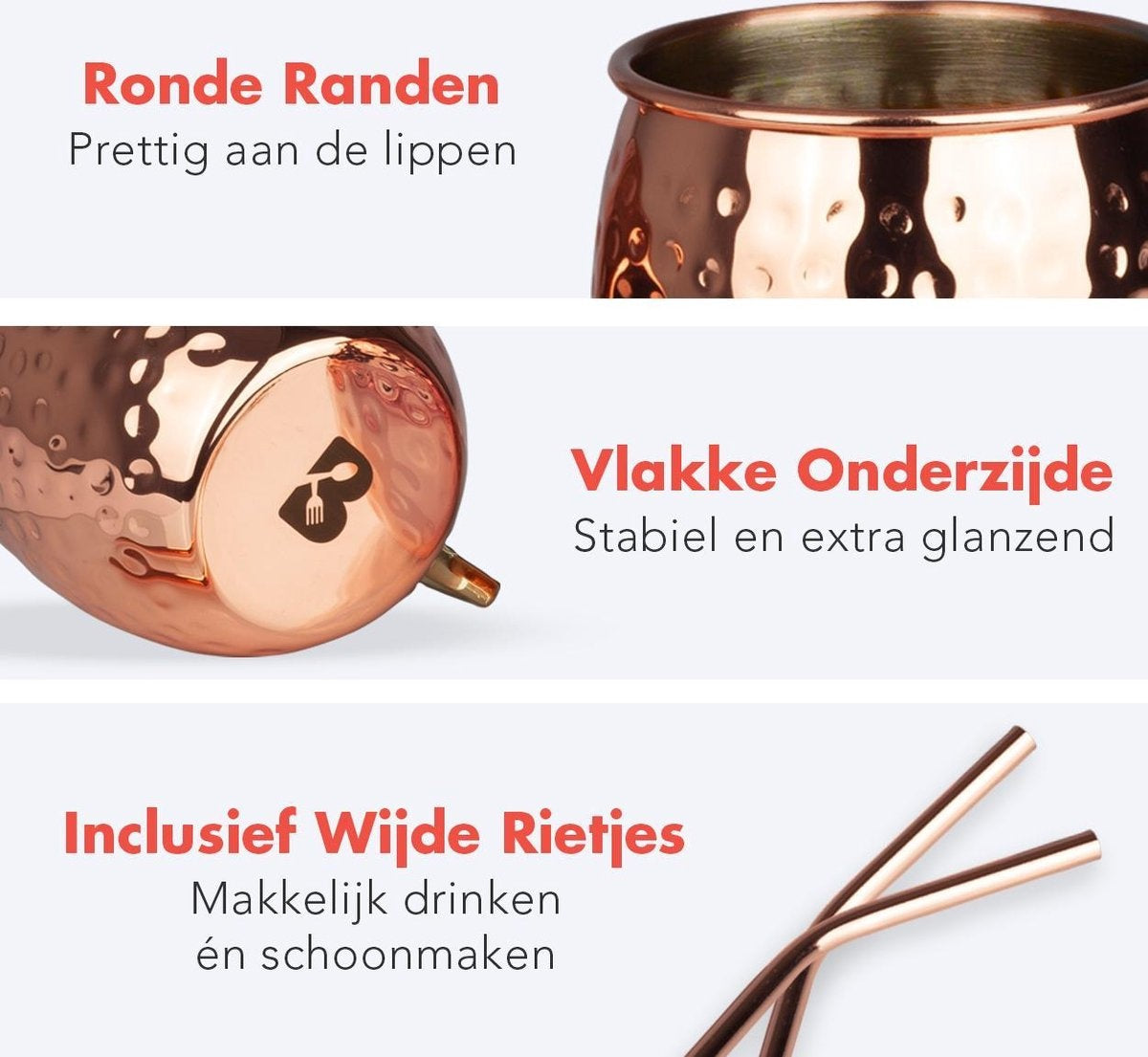 KitchenBrothers Moscow Mule Bekers - Cocktailglazen met Rietjes - 4 Stuks - Verkoperd - 500ML