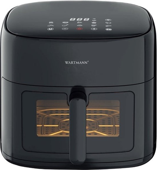 Wartmann Airfryer Compact - PFAS-vrije Heteluchtfriteuse Met Kijkvenster - 6 Liter - 10 Programma's - 1500 Watt - Zwart