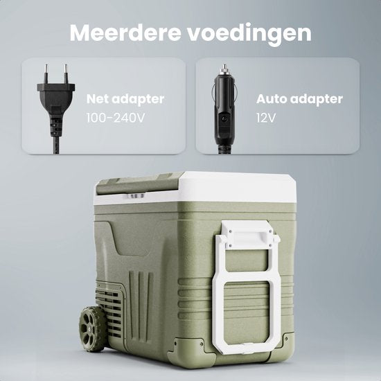 Auronic Elektrische Koelbox - Compressor - 50L - 12V en 240 volt - Camping Koelkast - Frigobox Auto - Met Wielen en Hendel - Groen