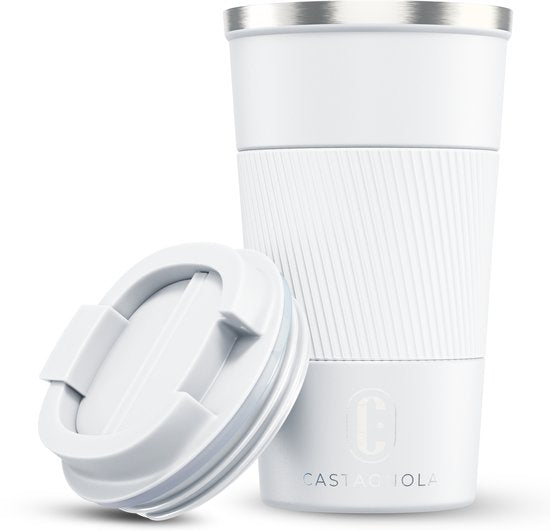 Castagnola Thermosbeker - Koffiebeker To Go - Travel Mug voor Koffie en Thee - Theebeker - 510 ML - RVS - Wit